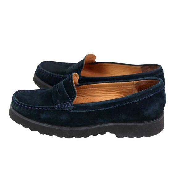 John Lewis BLUE REAL LEATHER SUEDE ROUND TOE LOW HEEL SLIP ON LOAFER SHOES 38 - Picture 3 of 11